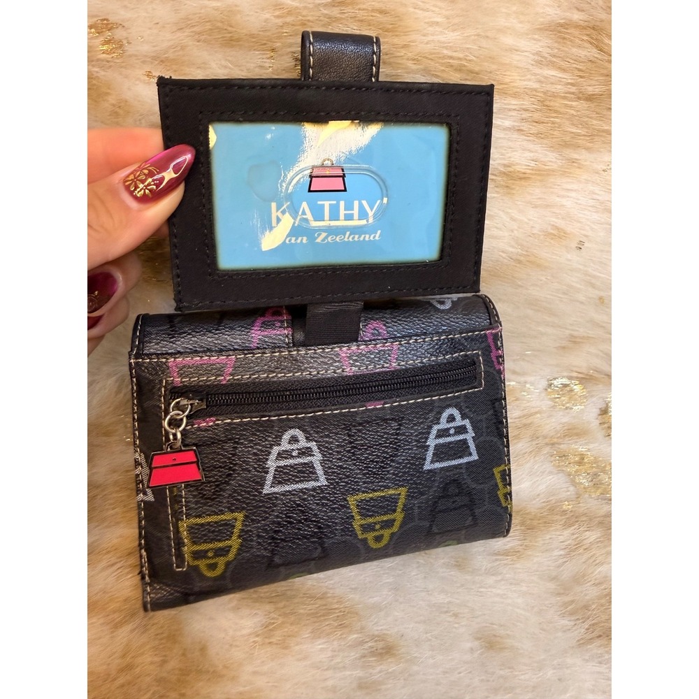 Cathy Van Zeeland Y2K Trifold Wallet Black Multicolor Print New Retro 2000s